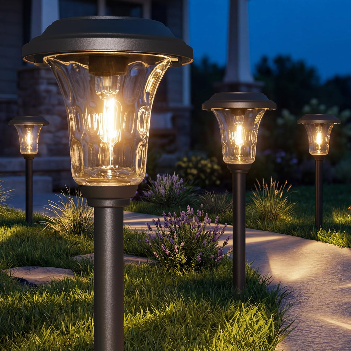 Solar Pathway Lights 4 Pack, Metal Glass Solar Garden Light Outdoor