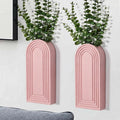 2 Pack Wooden Wall Vase Set - Pink Finish Modern Farmhouse & Boho Wall Decor, Narrow Spaces