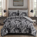 Paisley Comforter Set King Size 7 Piece Black and Grey Bed in a Bag