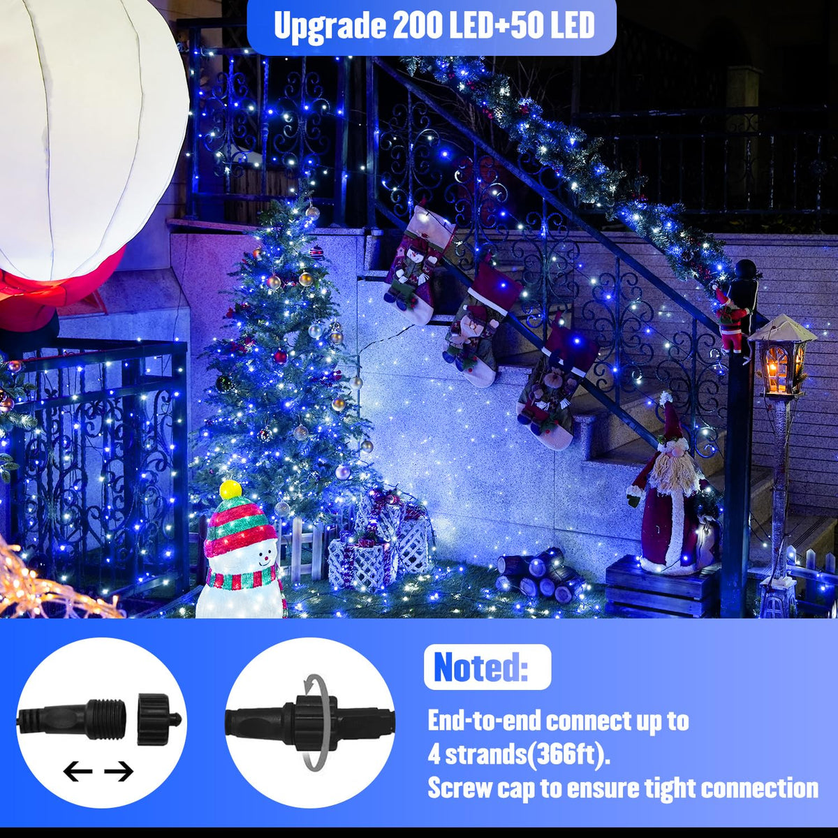 250 LED Blue & White Christmas Lights, 91.5ft String Light Plug in
