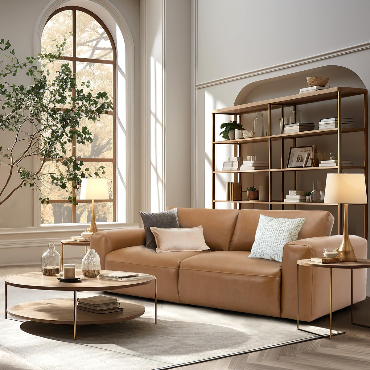 95" Oversized PU Leather Sofa, Comfy Sofa Couch with Extra Deep Seats, Wide Arm, Down Filled 3-Seater Sofa