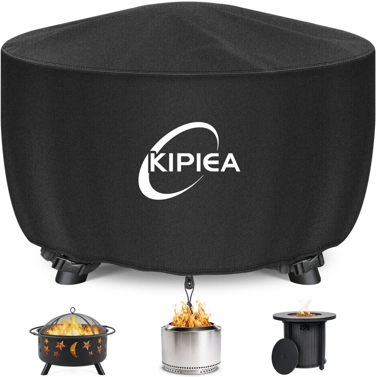 Round Fire Pit Cover 100% Waterproof, 44" D x 24" H Outdoor Firepit Cover, Upgraded 600D Strong Tear and UV
