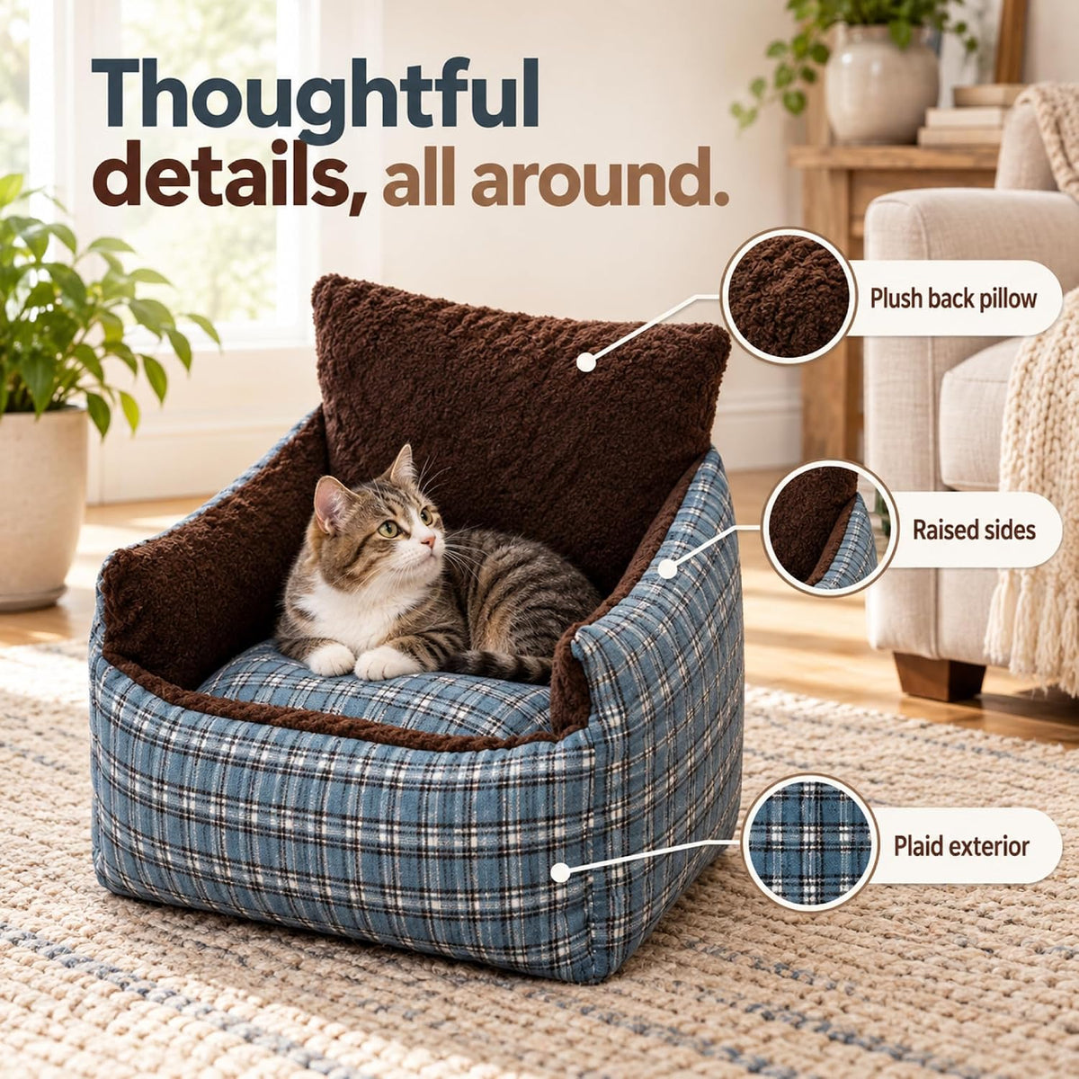 Dog Couch Bed - Orthopedic Pet Sofa with Bolstered Edges, Removable Washable Cover, Scratch Resistant Non-Slip Base