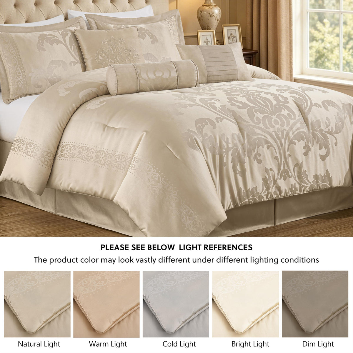 Royale 7-Piece Jacquard Floral Comforter Set, Champagne