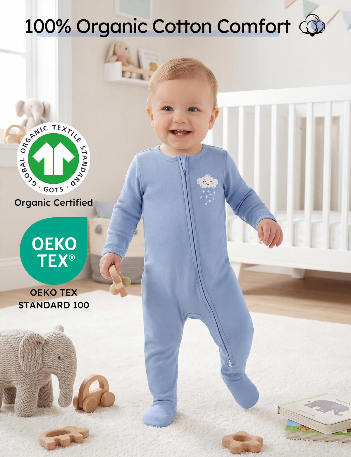 Baby Pajamas 100% Organic Cotton Baby Sleepers for Boys Girls Clothes, Pack Soft infant Toddler Footed