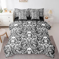Damask Gothic Bedding Set Adults Antique Victorian 7 Piece Comforter Set Full Bed in a Bag, Black and White Sugar