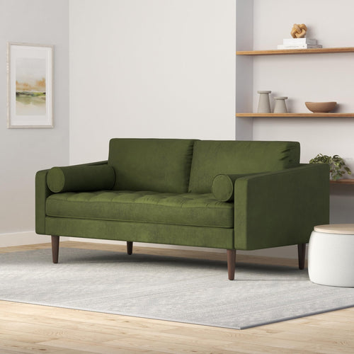 & BARK Napa 72" Modern Mid-Century Feather Down Apartment Sofa in Distressed Green Velvet