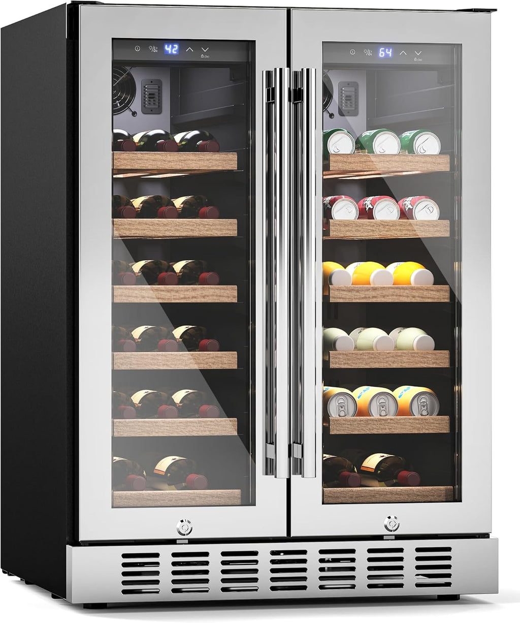 Wine Fridge Beverage Refrigerator - 24 Inch Wine Cooler Refrigerator, 34 Bottles Dual Zone 41 - 64°F/41