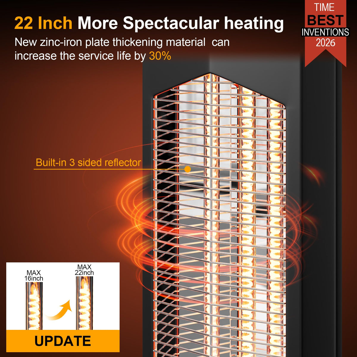 Outdoor Patio Heater for Garage, 37" Electric Space Heaters, 1500W Portable Infrared Radiant with IP65 Waterproof