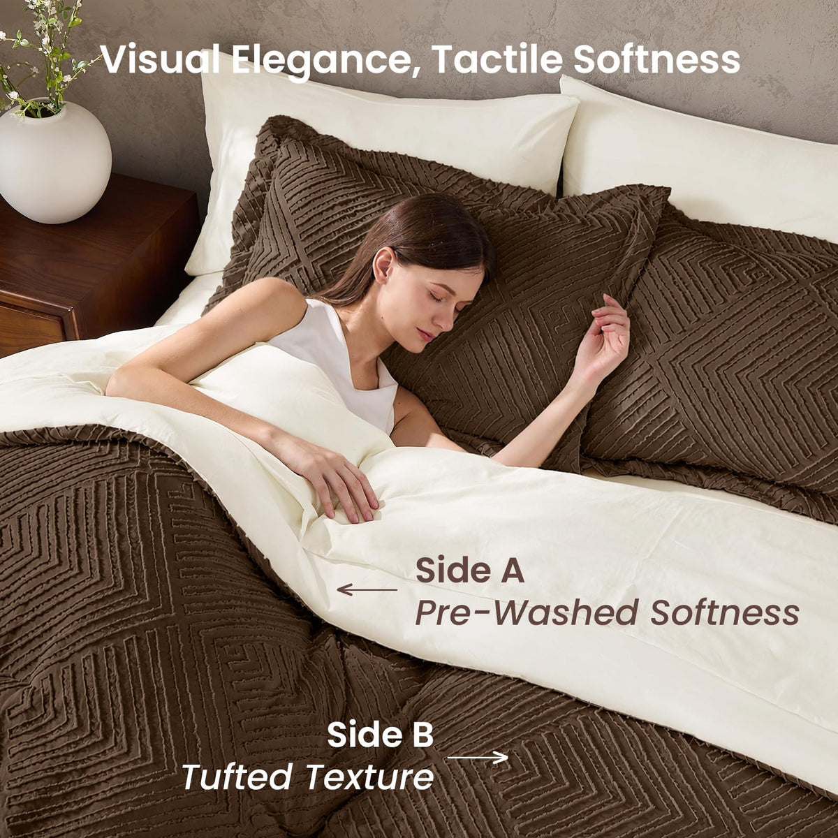 XL Comforter Set 5-Piece, Boho Tufted Bed in a Bag, Brown