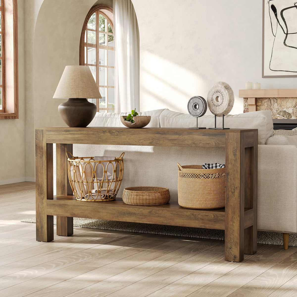 63-Inch Entryway Console Table, Long Farmhouse Narrow Sofa Table, Entry, Entrance, Foyer, Behind Couch with 2-Tier