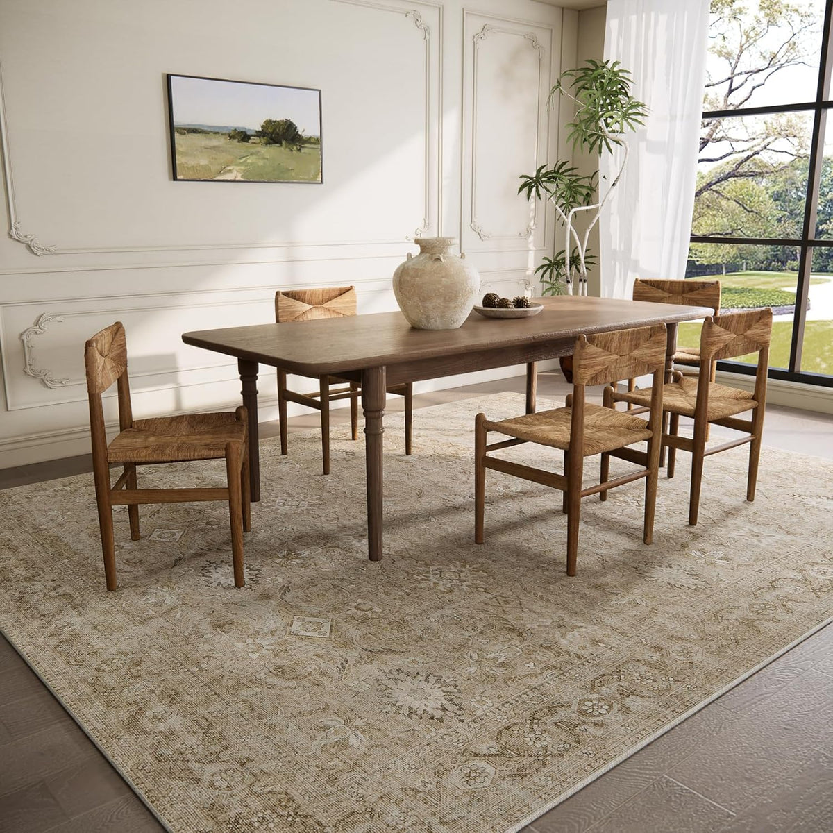 Area Rug Living Room: Washable Bedroom Rug Non Slip Boho Large Carpet