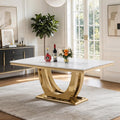 Luxury White Marble Dining Table for 4-6 People Rectangular Faux Marble Kitchen Table 68" Large Long Dining Room