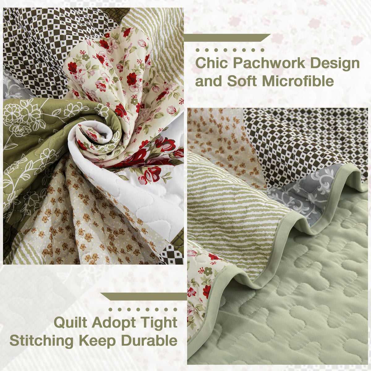 Patchwork Quilt Set, Boho Bedding Set, Oliver Green