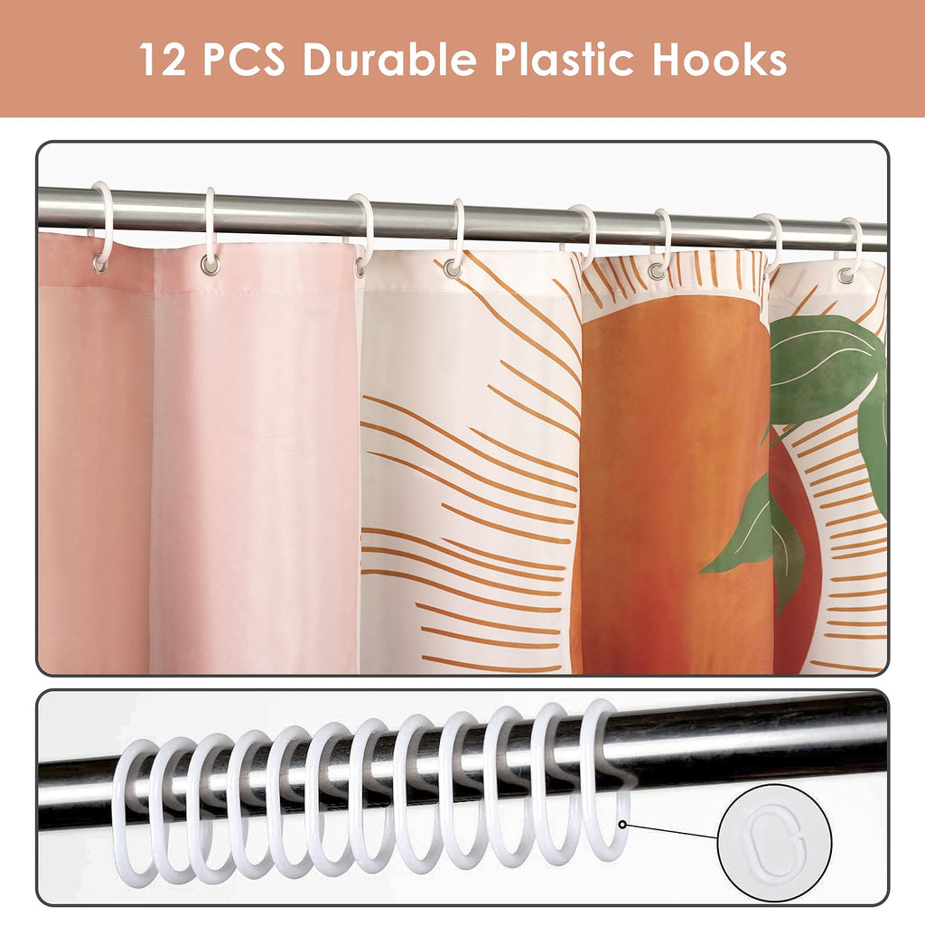 Mid Century Abstract Boho Aesthetic Shower Curtain Set, Green Nature Leaf Sun Modern Minimalist Home Bathroom Curtain