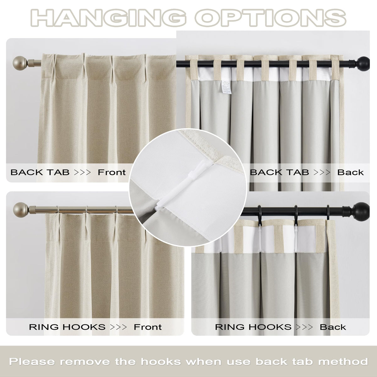 Pinch Pleated Curtains 84 Length 2 Panels Set, Cream Beige Pleated Bedroom Windows Neutral Boho Drapes with Hooks for