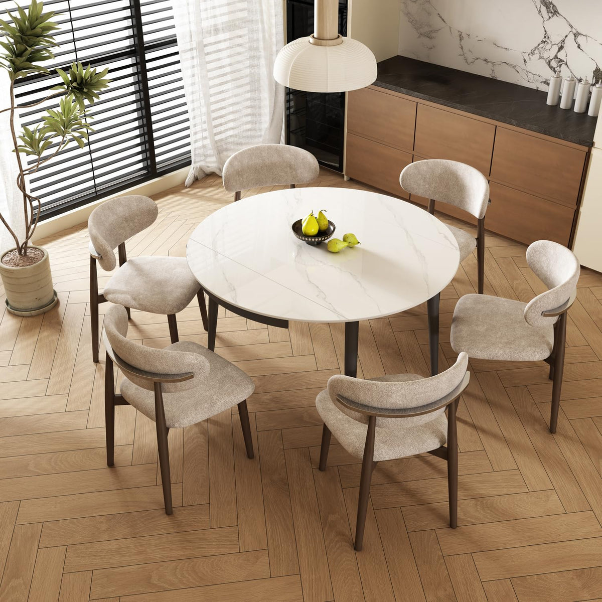 51.2"Expandable Round Dining Table, Sintered Stone Extendable Dining Table for 4-6, Modern Round Dining Room Table