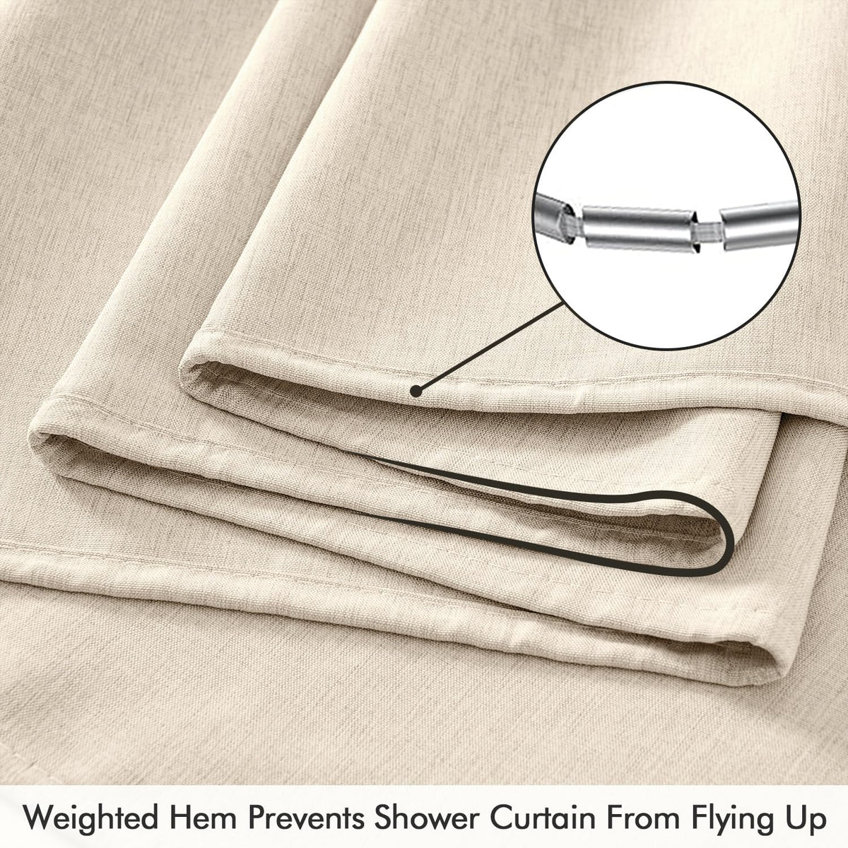 Cream Beige Extra Long Linen Fabric Shower Curtain Set - W72xL108