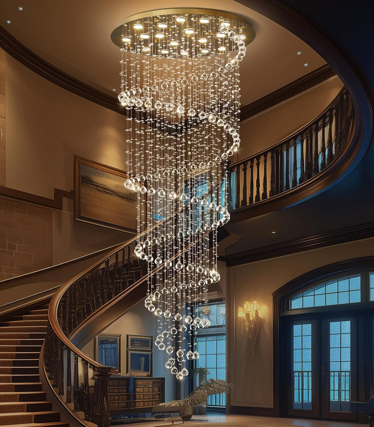 Oversized 40 x 118 Inch Crystal Chandelier for Two-Story Entryways and Stairs