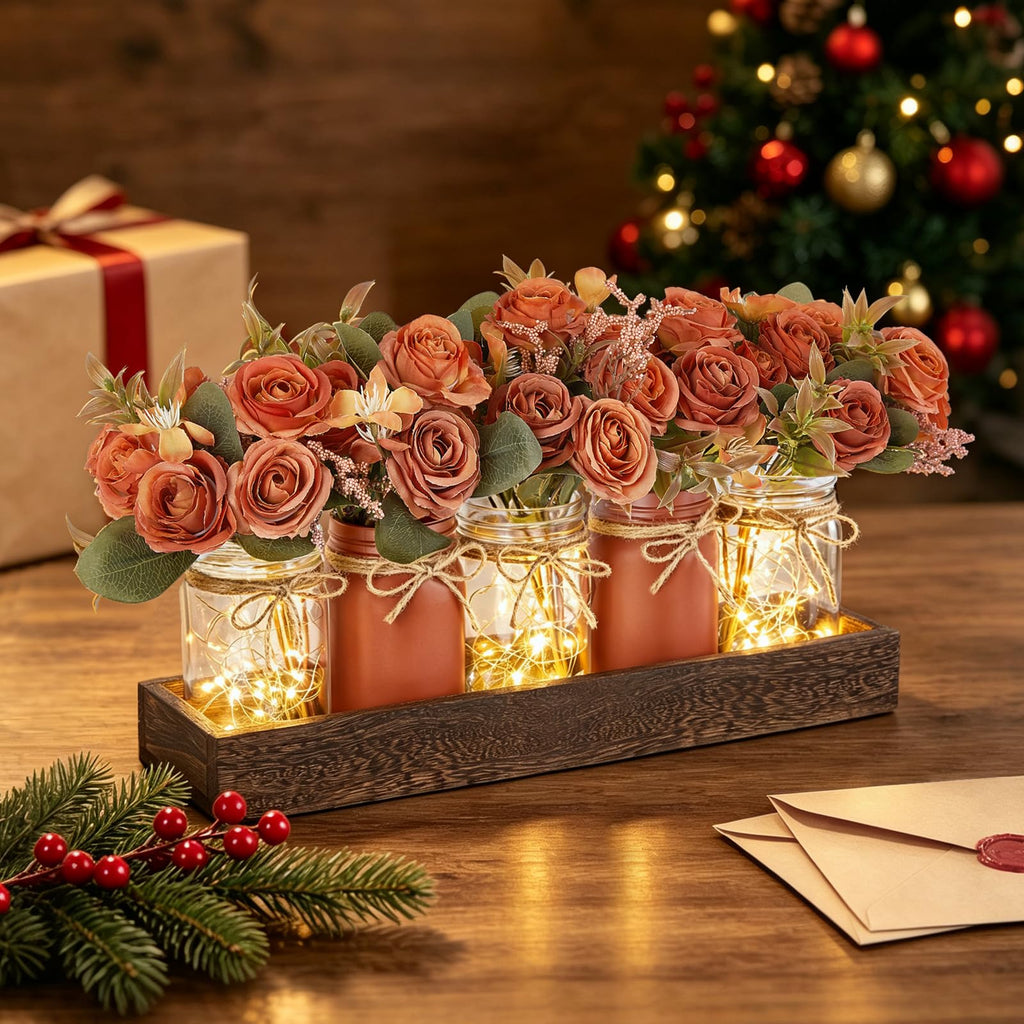 Fall Table Centerpieces Decor with Mason Jar Lights