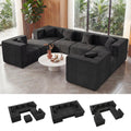 Oversized Boneless Sectional Couch 08-Seat, Chenille, Black