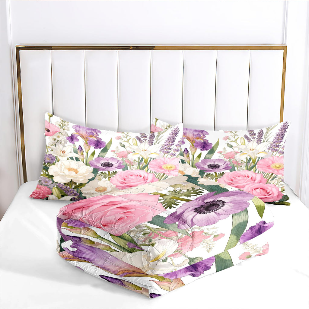 Victorian Pink Floral Comforter Set for Girls Women, Queen