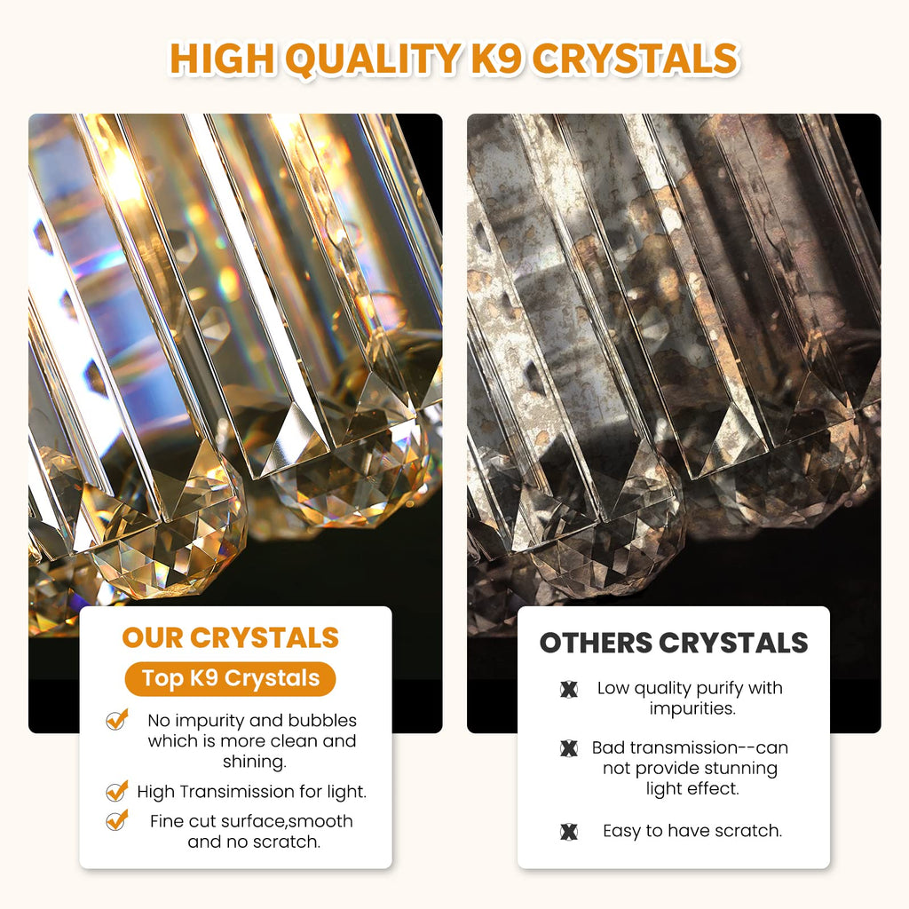 Rectangle K9 Crystal Chandelier Modern Rectangular Pendant Lighting Fixture Kitchen Island Bedroom Black L47'' x