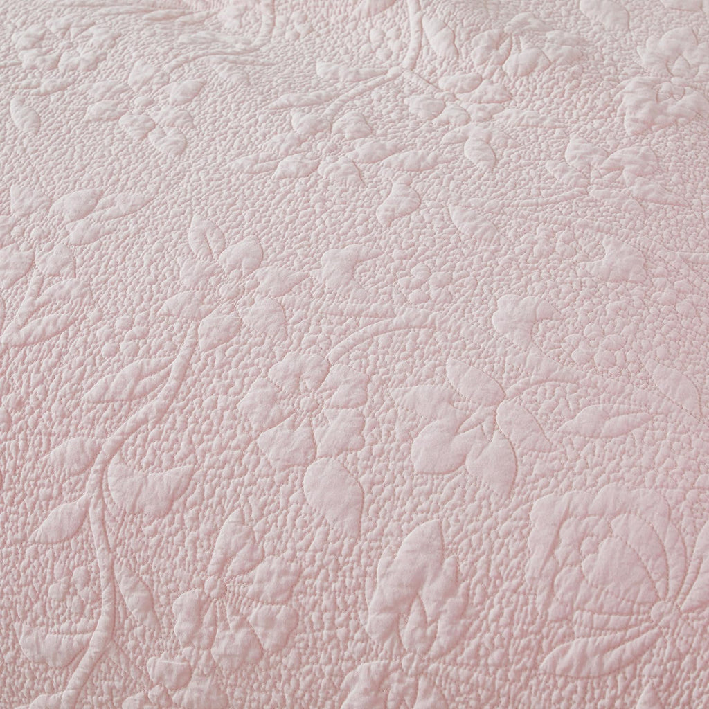 Pink Cotton Quilt Set Ruffled Matelasse Coverlet 3PC