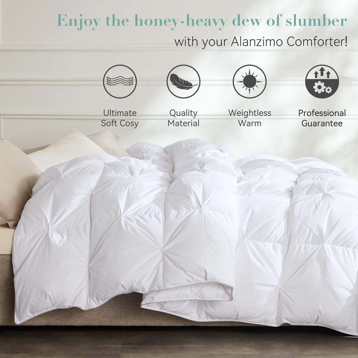 All Season Luxurious White Goose Down Feather Fiber Comforter Duvet Inserts - Medium Warmth Ultra Soft 750