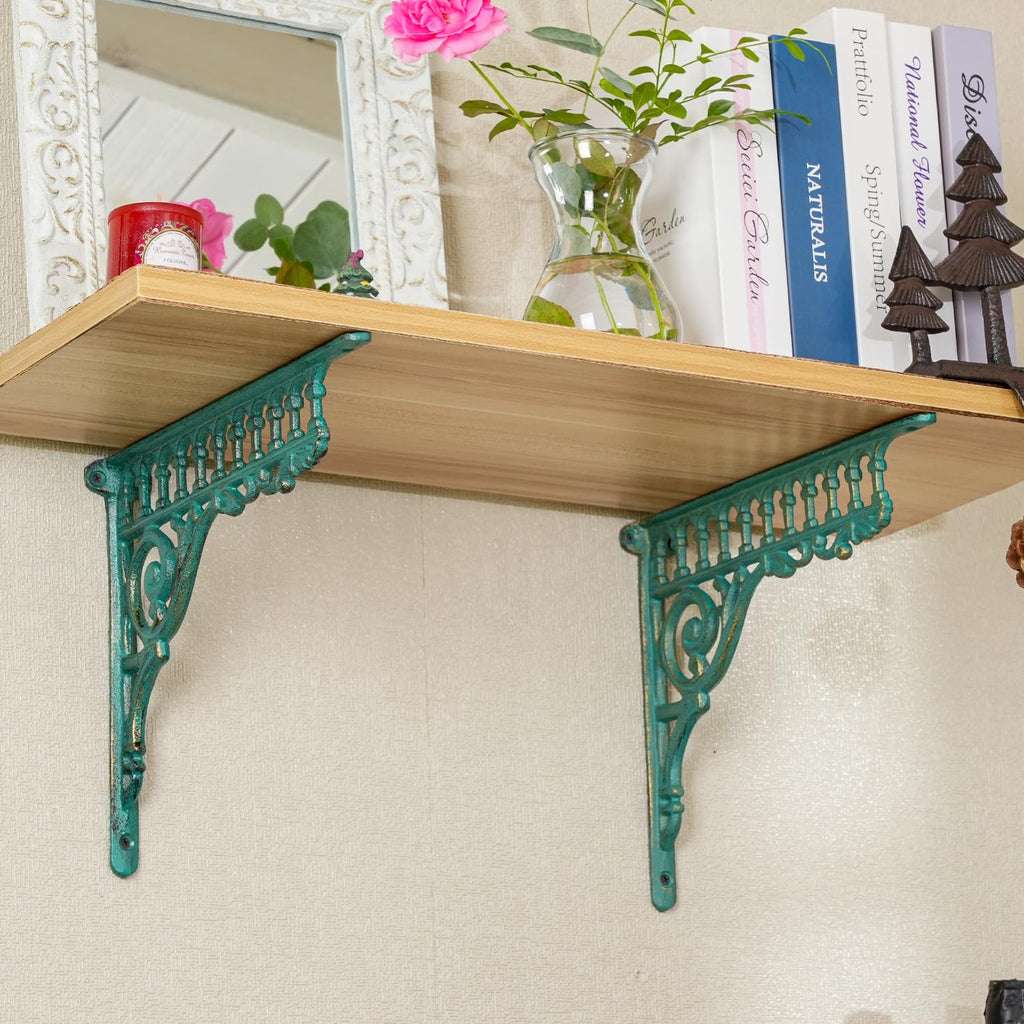 10.6 Inch Cast Iron Brackets for Shelves - 2 Pack Vintage Green