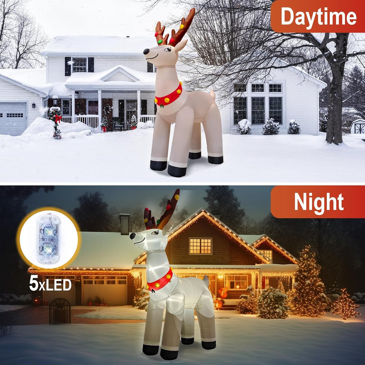 14.3FT Giant Christmas Inflatable Reindeer, Christmas Blow Up Reindeer Xmas Elk Inflatable Built-in Bright LED for