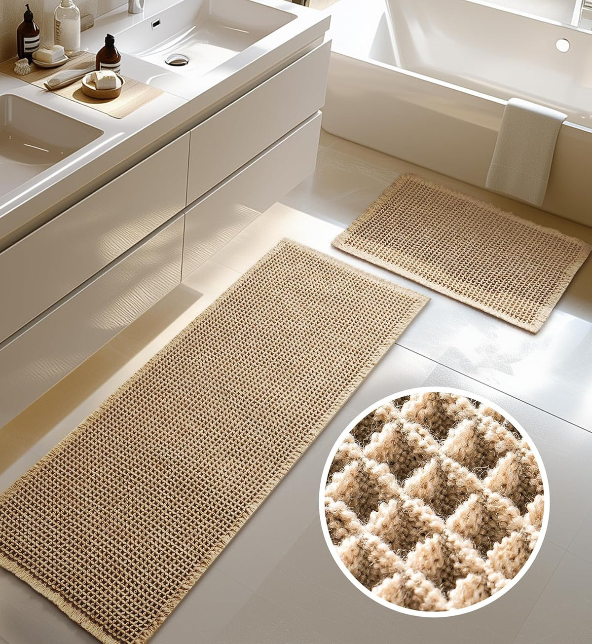 Large Waffle Bath Mat Set, Non Slip Bath Rug Set, Ultra Absorbent Bath Mats Decor, Extra Soft Floor Kitchen Rugs Sets