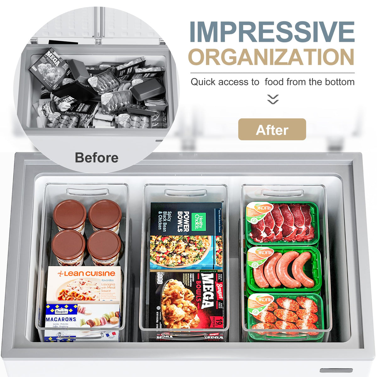 8 PACK Freezer Organizer Bins Fridge Organizers and Storage Stackable Refrigerator Organizers Bins with Side Handles