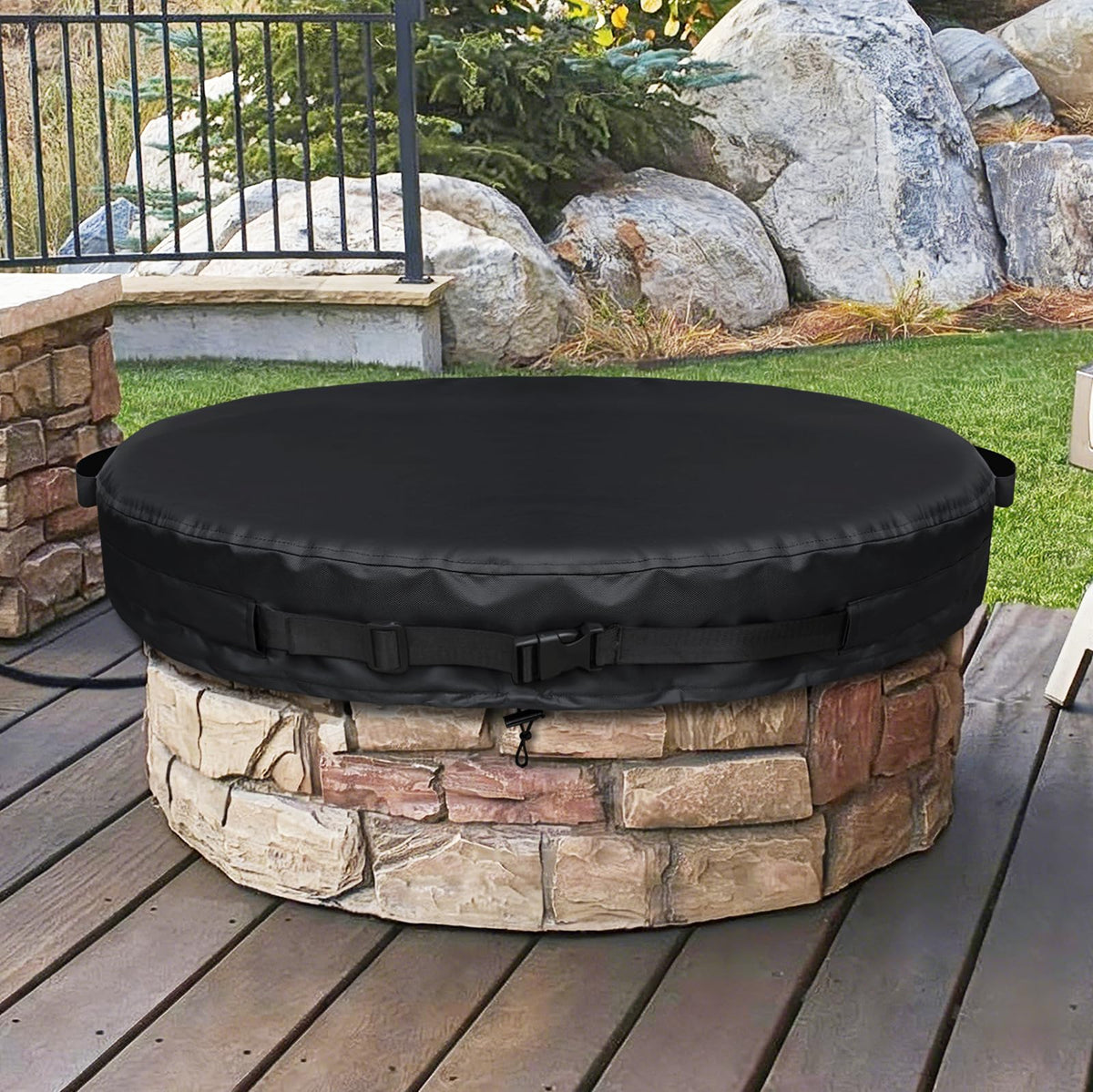 Pit Cover Round for Outdoor Built-in Stone Propane Fire Pit 40-44 Inch