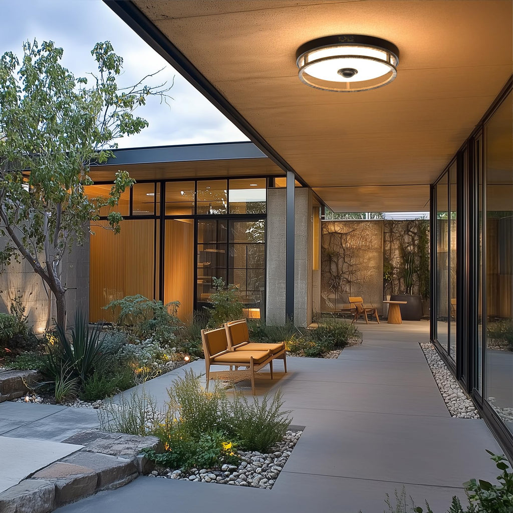 Motion Sensor Outdoor Ceiling Light, Outdoor Flush Mount LED Farmhouse Ceiling Light Fixtures, 12" Dusk to Dawn Porch