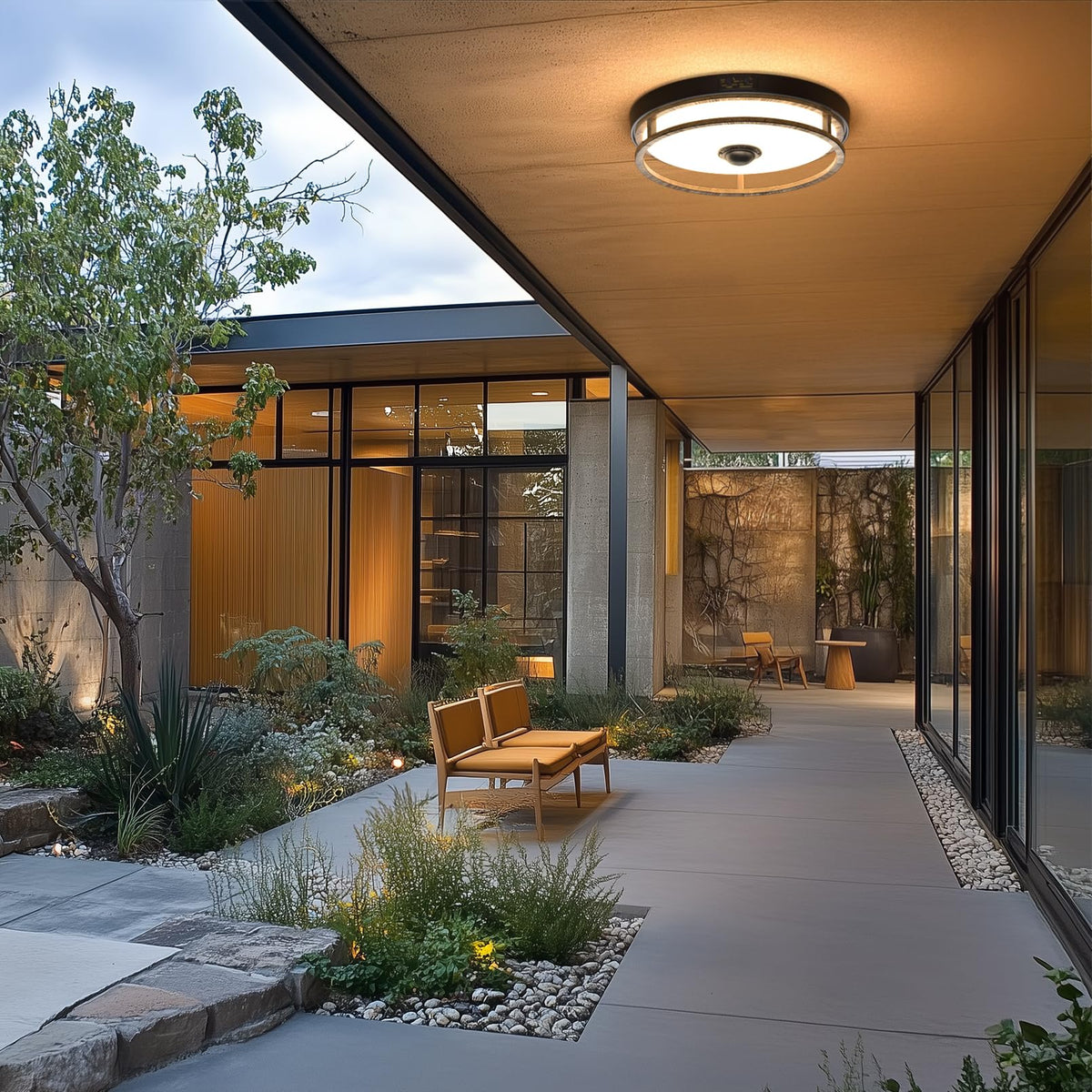 Motion Sensor Outdoor Ceiling Light, Outdoor Flush Mount LED Farmhouse Ceiling Light Fixtures, 12" Dusk to Dawn Porch