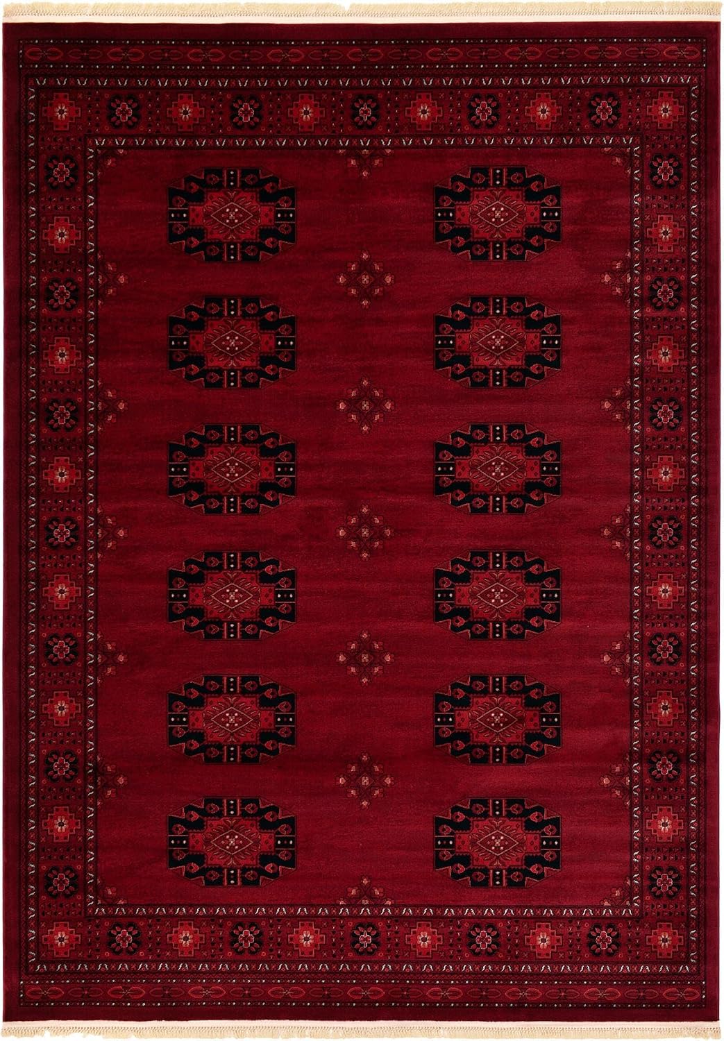 Bokhara Collection Rug - 7' Red Tribal Medallion Rug - Perfect s, Large Dining Rooms, and Home Offices
