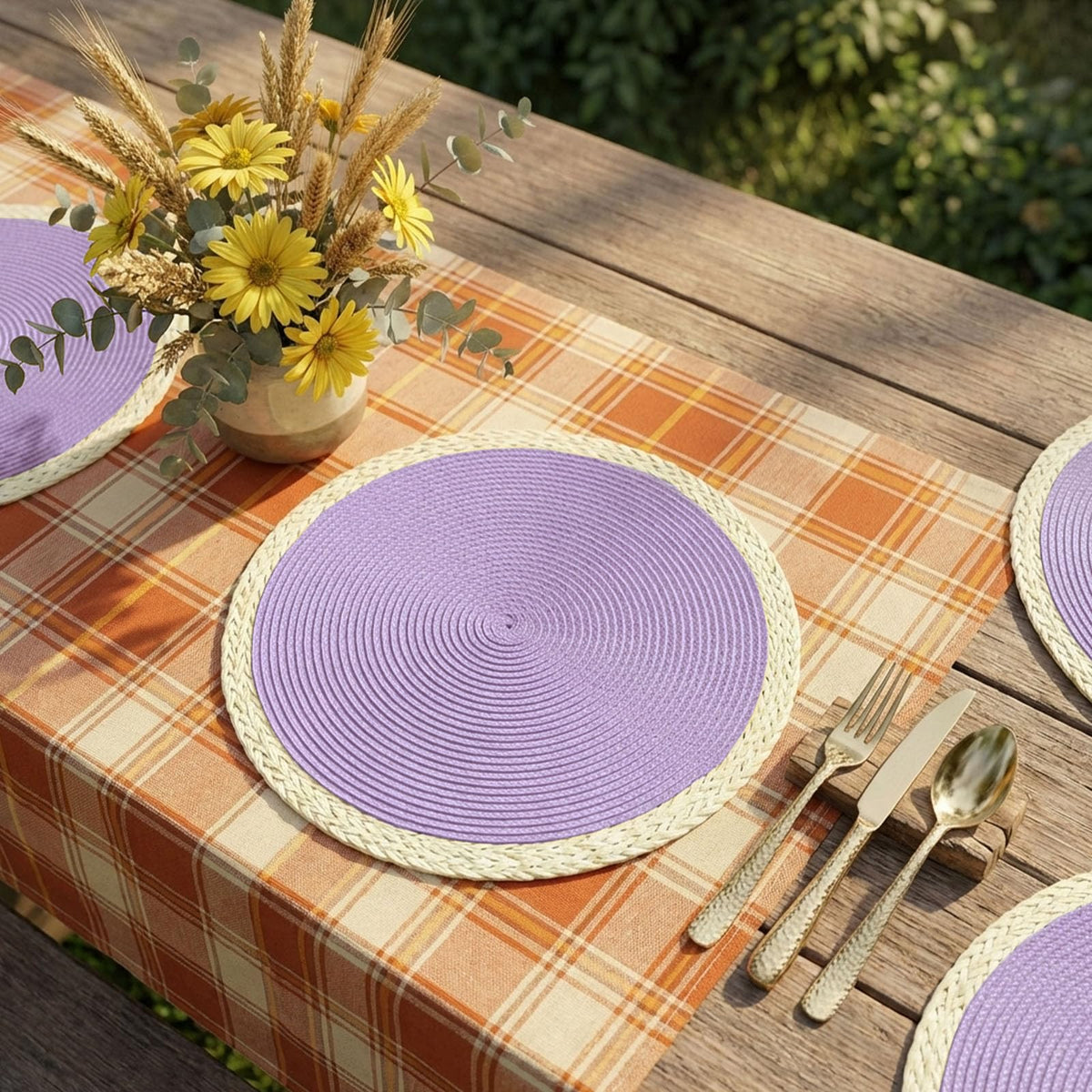 Round Placemats Set of 6, Woven Table Mats, Mint Purple