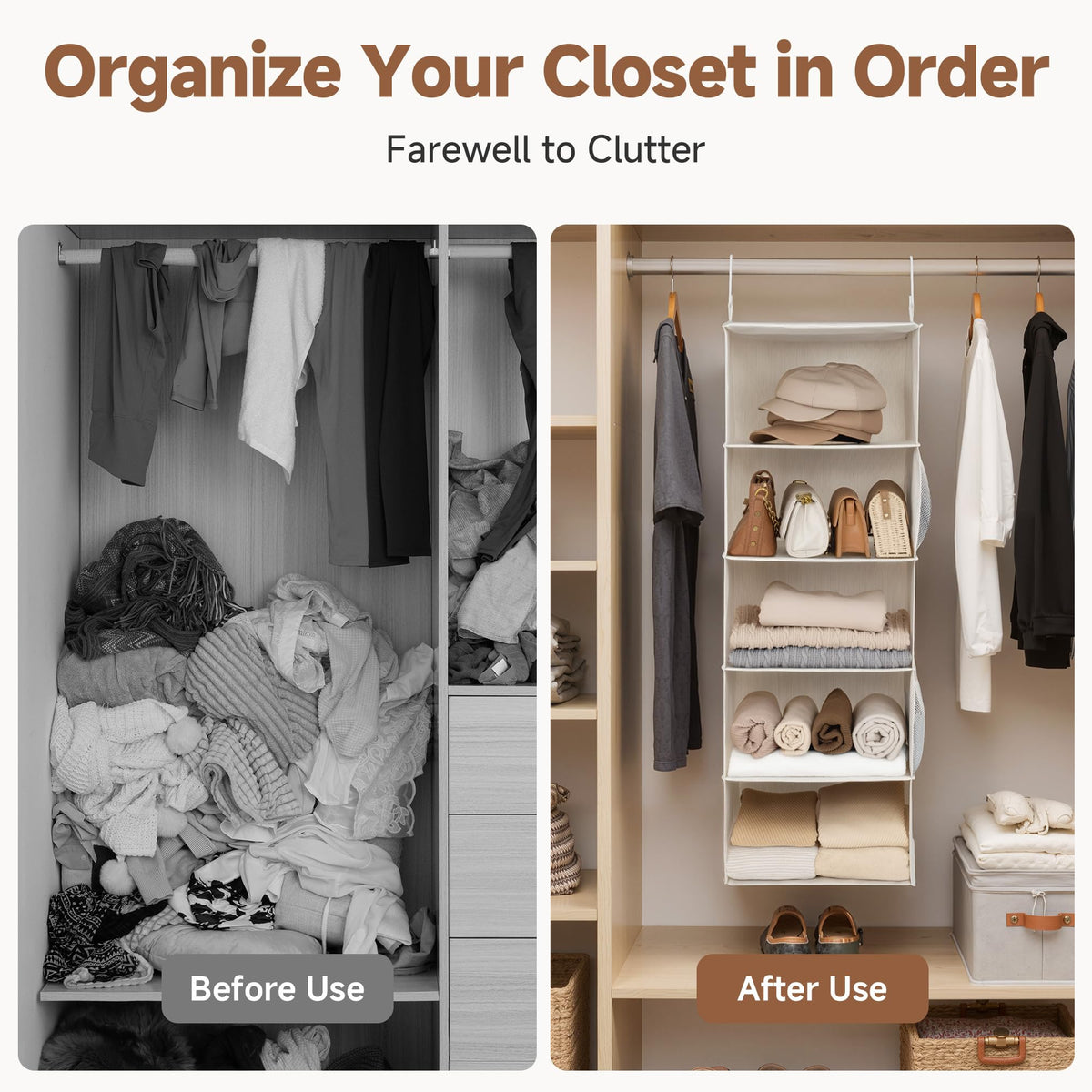 Hanging Closet Organizer for Small Closets, 5 Shelf