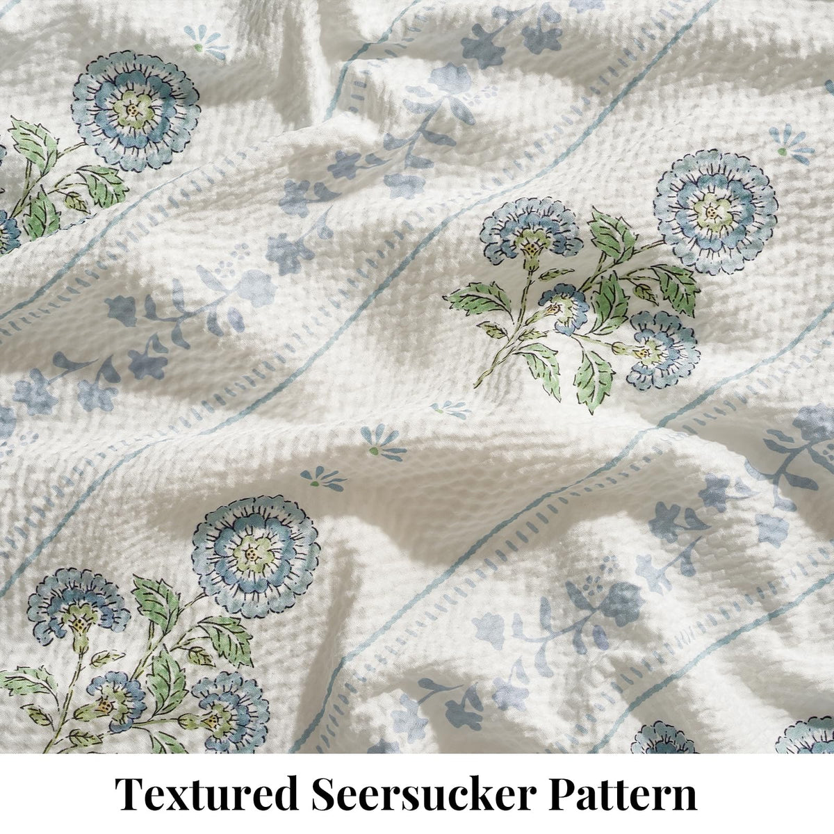 Comforter Set 3 Pieces Bed Set Seersucker Bed in a Bag Dirty Blue