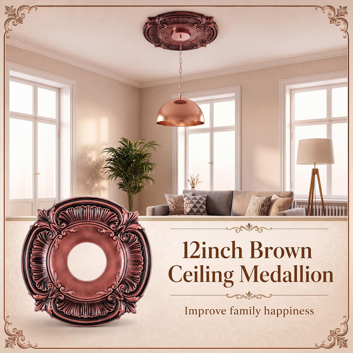 2pcs Ceiling Medallion for Light Fixtures Chandeliers,Brown,Classic