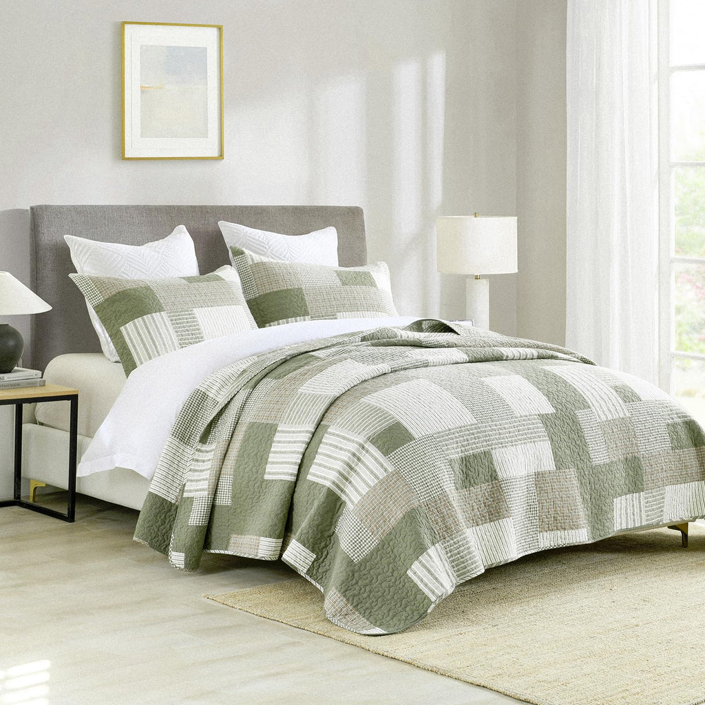 100% Cotton Quilts, Patchwork Plaid Quilt Bedding Set for All Season, Farmhouse Bedspreads Coverlet