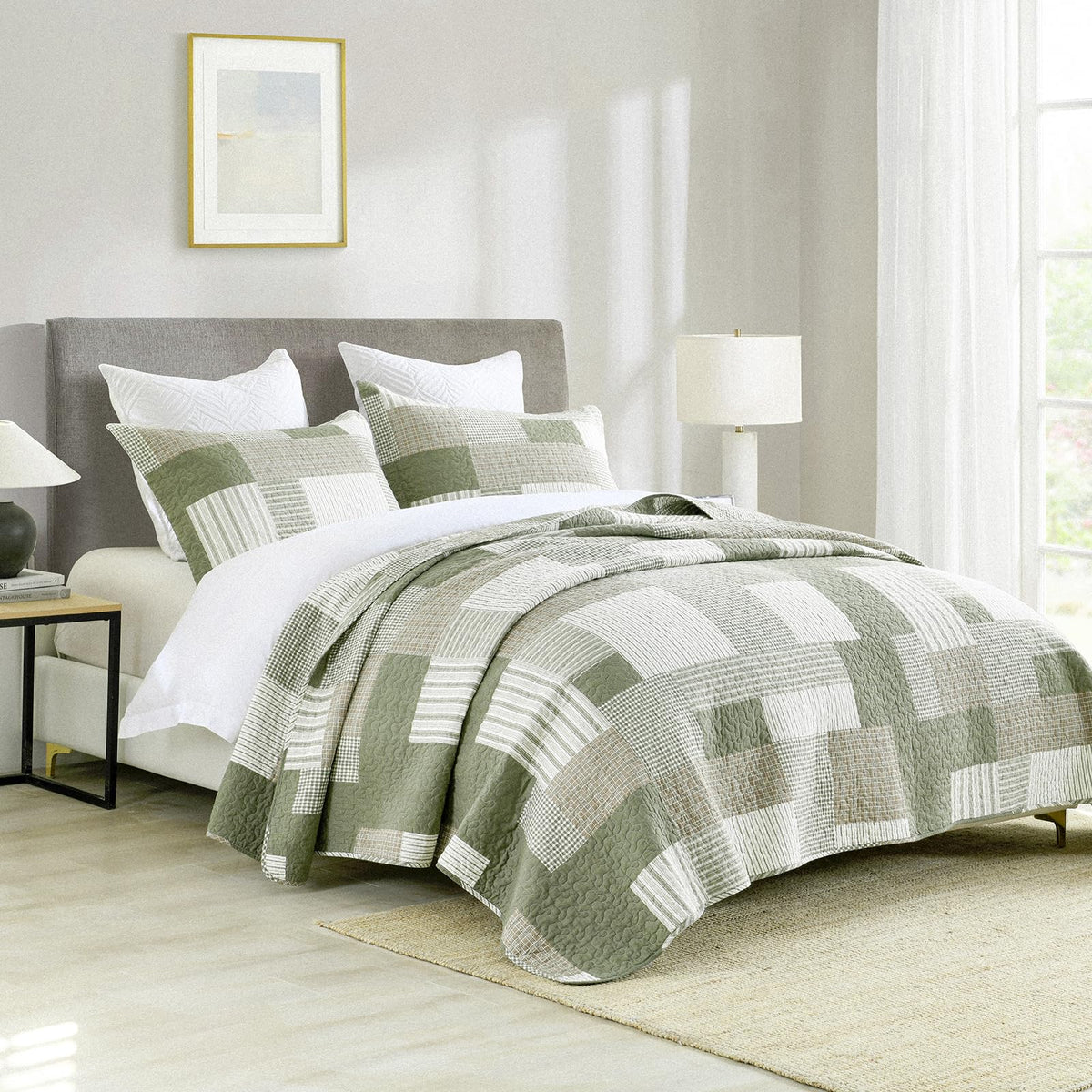 100% Cotton Quilts, Patchwork Plaid Quilt Bedding Set for All Season, Farmhouse Bedspreads Coverlet