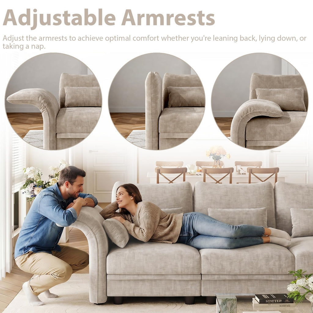 L Shaped Modular Sectional Sofa 7 Seater Sectional Couch with Storage Ottoman, Deep Sectional Sofas with Adjustable