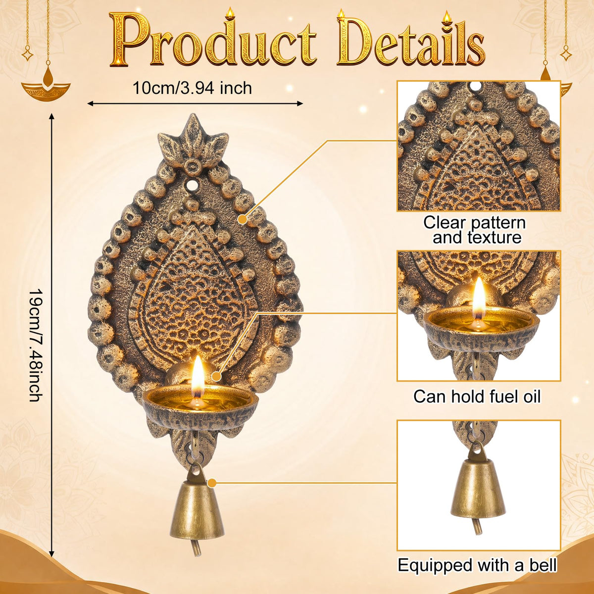2 Set Diwali Hanging Diya Lamp Wall Candle Holder, Classic