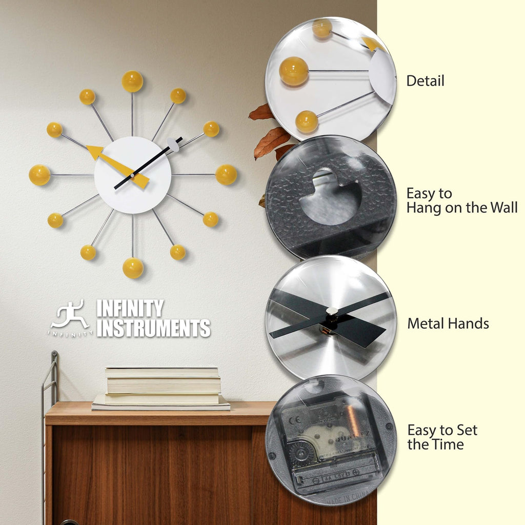 Inspired Nelson Style LTD. Orb Spoke Starburst Wall Clock, Saffron, 15"