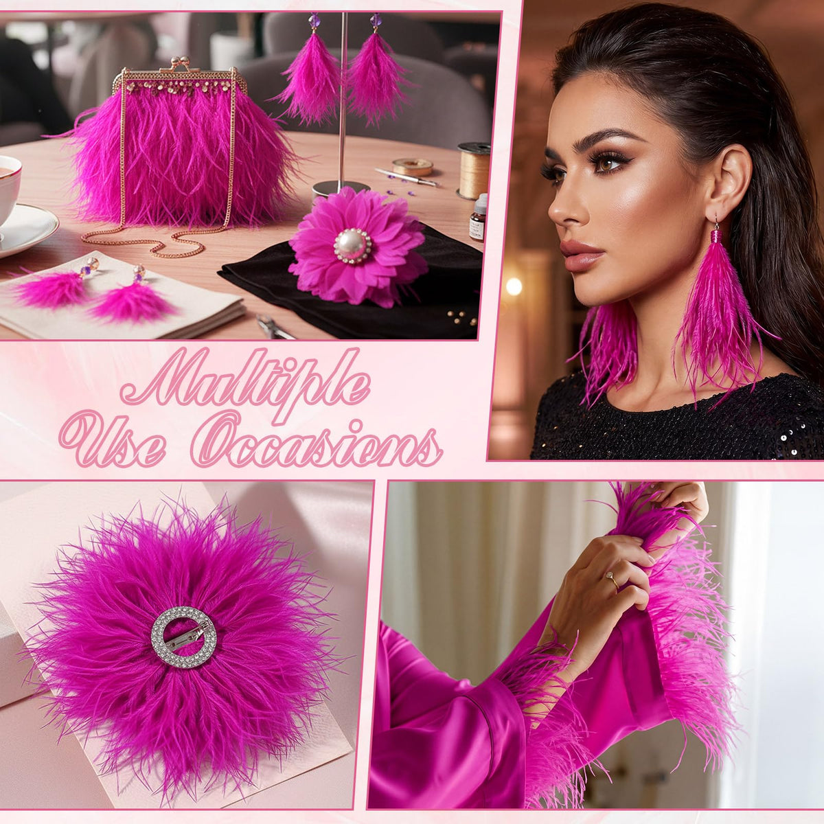 Ostrich Feathers Trims 3-4 Inch Feathers Fringe, Hot Pink - 10 Yards