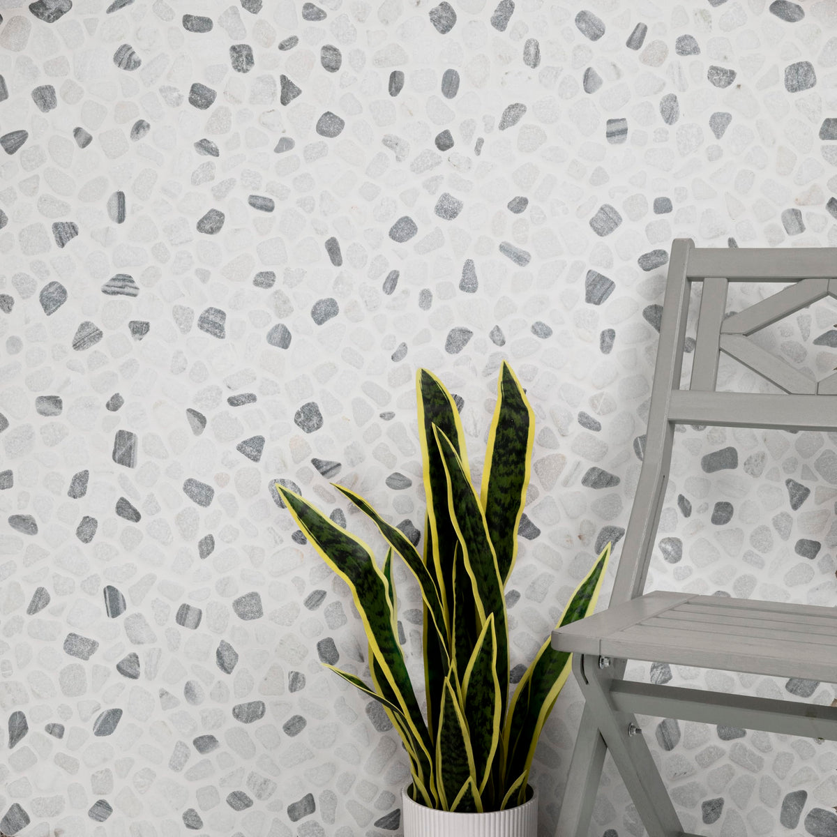 Marble Wall Tile | Black and White Pebbles Pattern Tumbled | 12" x 12"