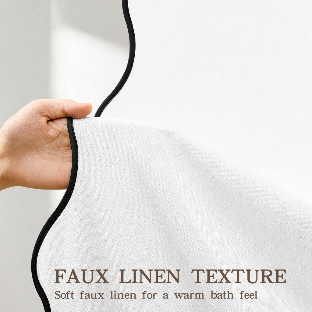 Scalloped No Hook White Linen Boho Waterproof 96x75