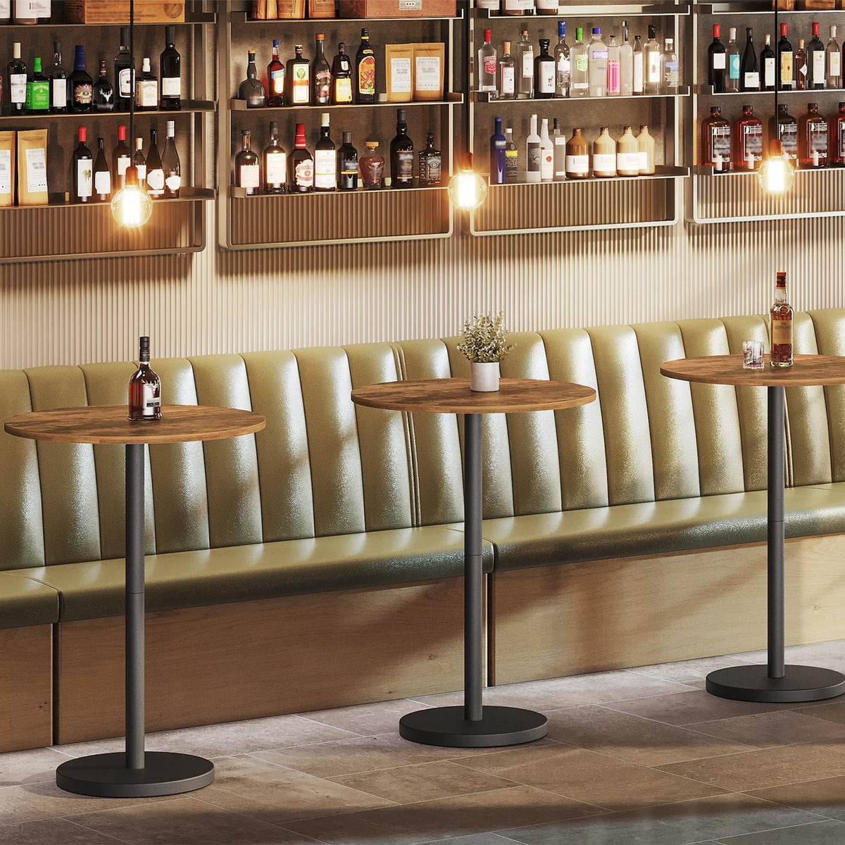 Bar Table, Round Bar Table Set of 2, Counter Height Table, Pub Cocktail Table, Metal Frame, for Bistro, Dining Room